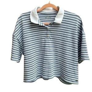 Hollister Blue & White Striped Polo Crop Half Button Top-Size X-Large